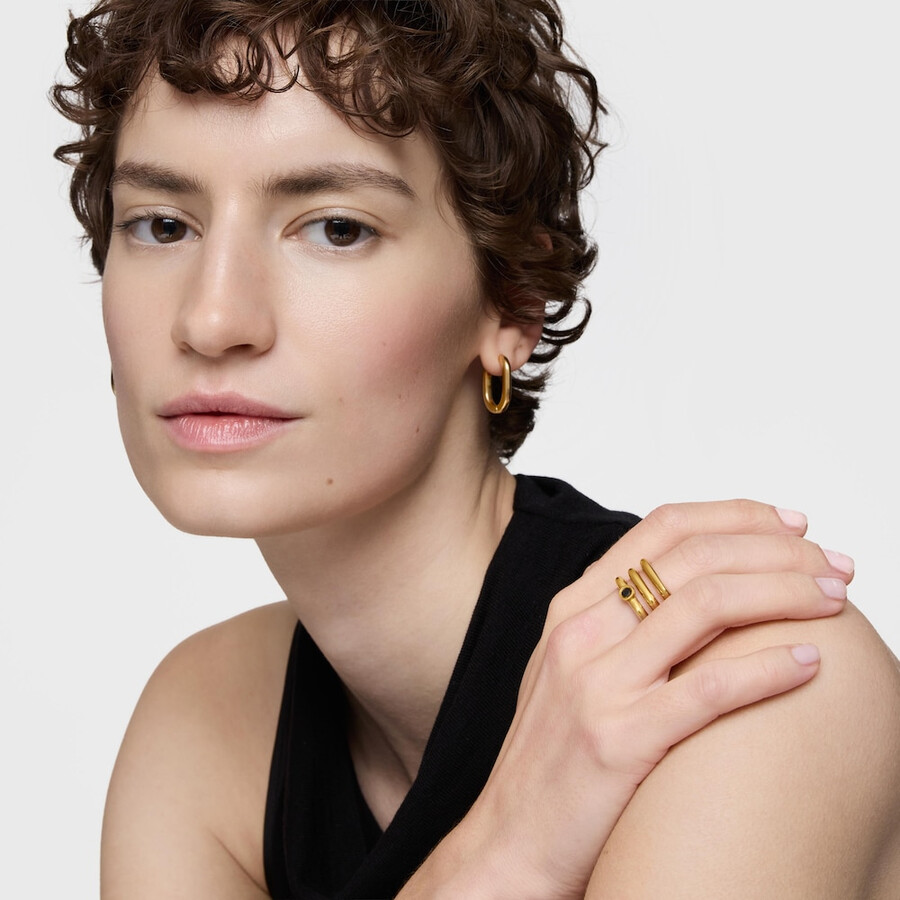 anello triplo con placcatura in oro 18kt su argento e spinello nero tous line