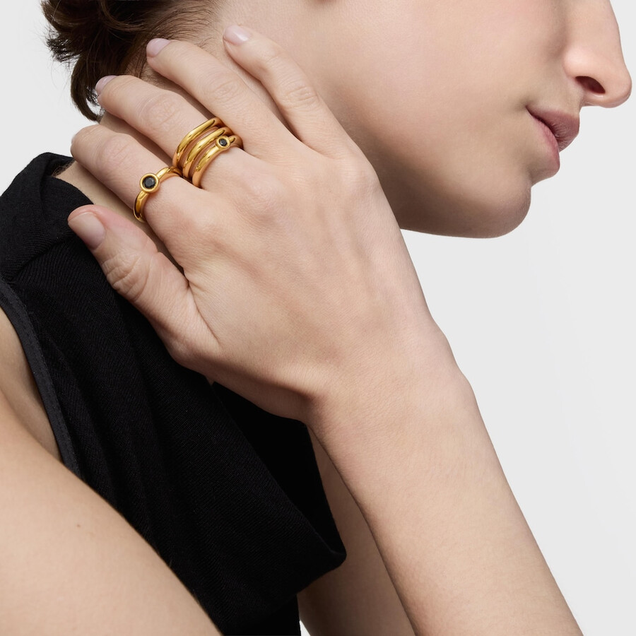 anello triplo con placcatura in oro 18kt su argento e spinello nero tous line