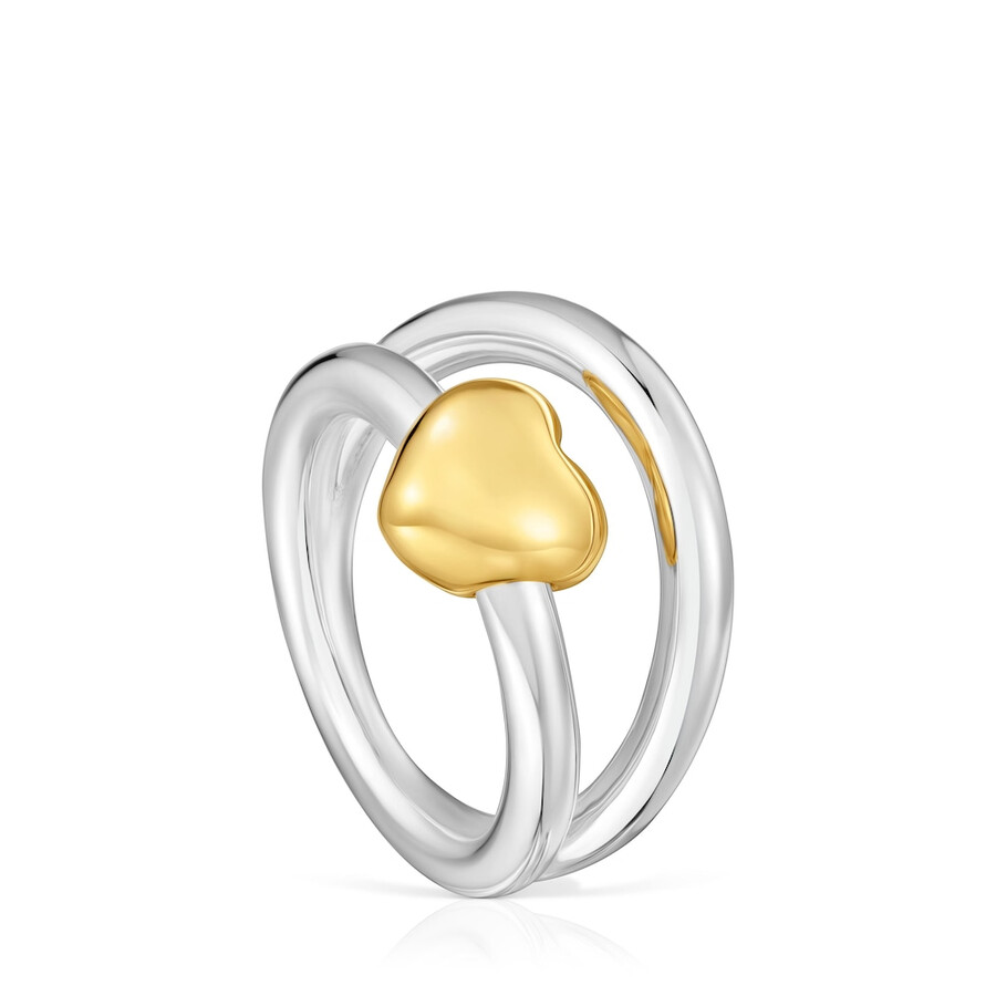 anello a doppio cerchio con motivo a cuore bicolore tous flechazo