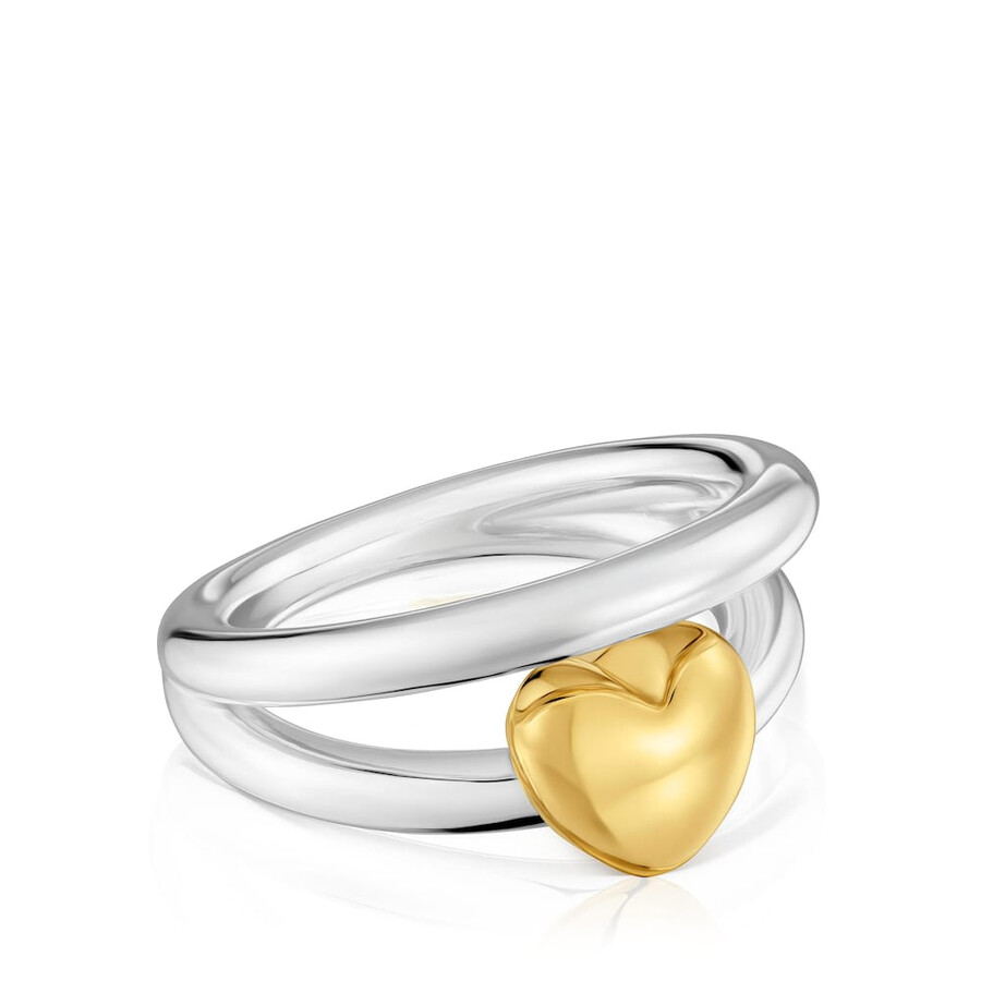 anello a doppio cerchio con motivo a cuore bicolore tous flechazo