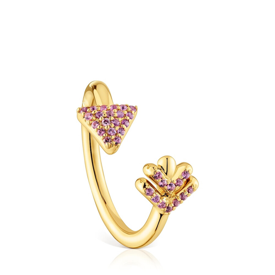 anello aperto con placcatura in oro 18kt su argento e rodoliti tous flechazo