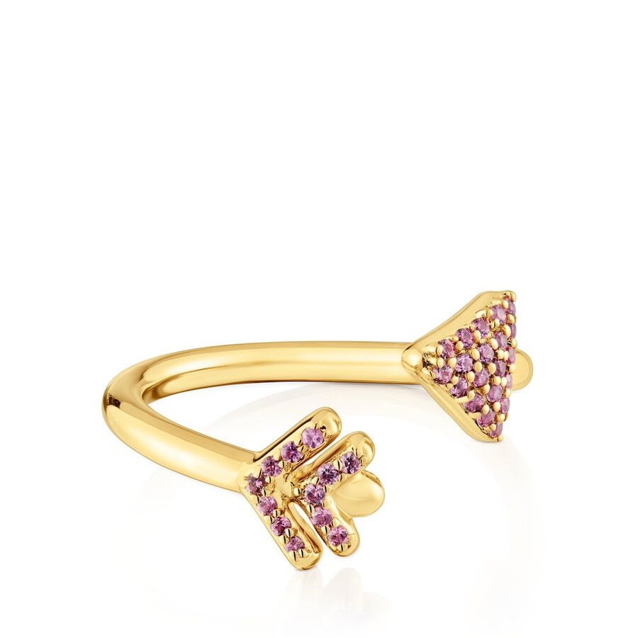anello aperto con placcatura in oro 18kt su argento e rodoliti tous flechazo