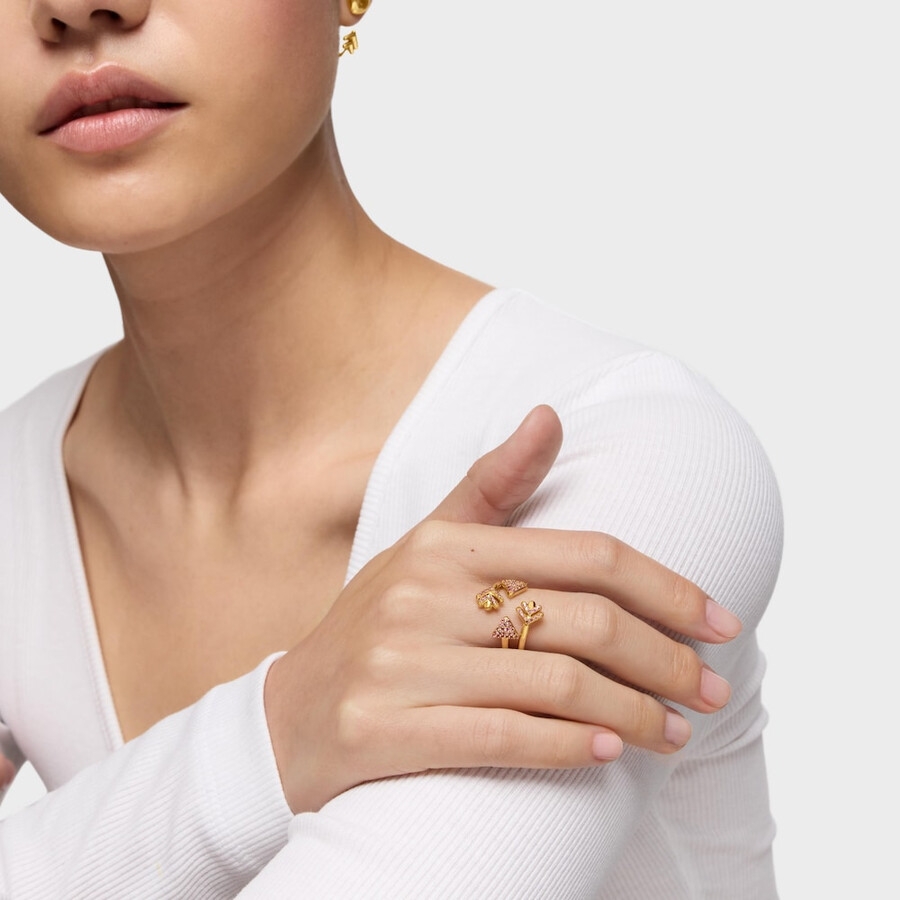 anello aperto con placcatura in oro 18kt su argento e rodoliti tous flechazo