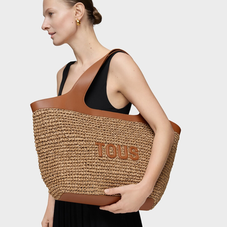 borsa tote grande color cammello tous lirio rafia
