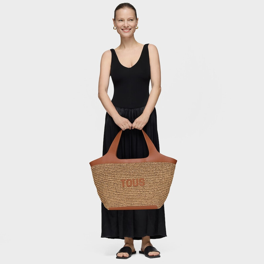 borsa tote grande color cammello tous lirio rafia