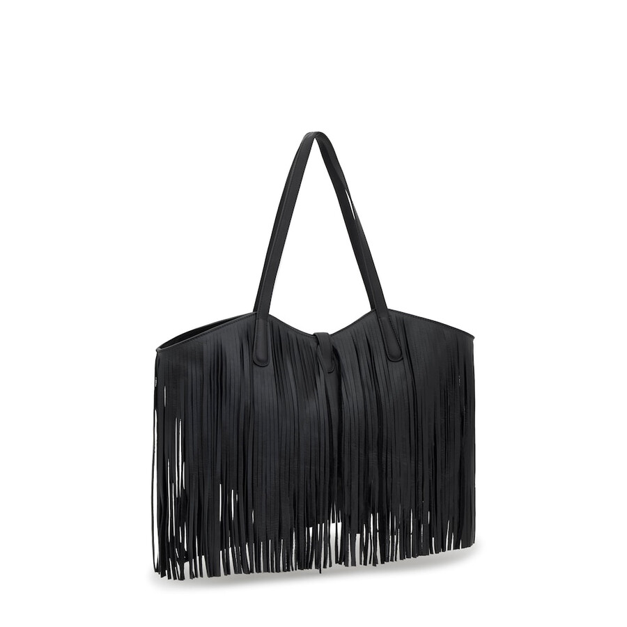 borsa tote media in pelle nera con frange tous manifesto