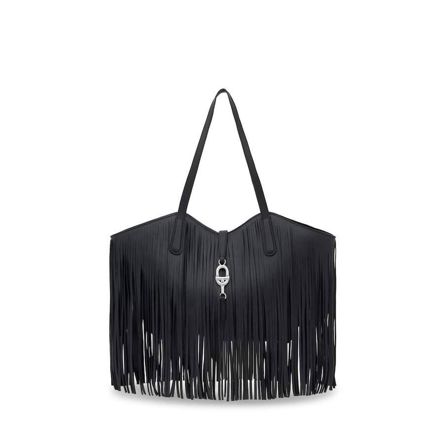 borsa tote media in pelle nera con frange tous manifesto