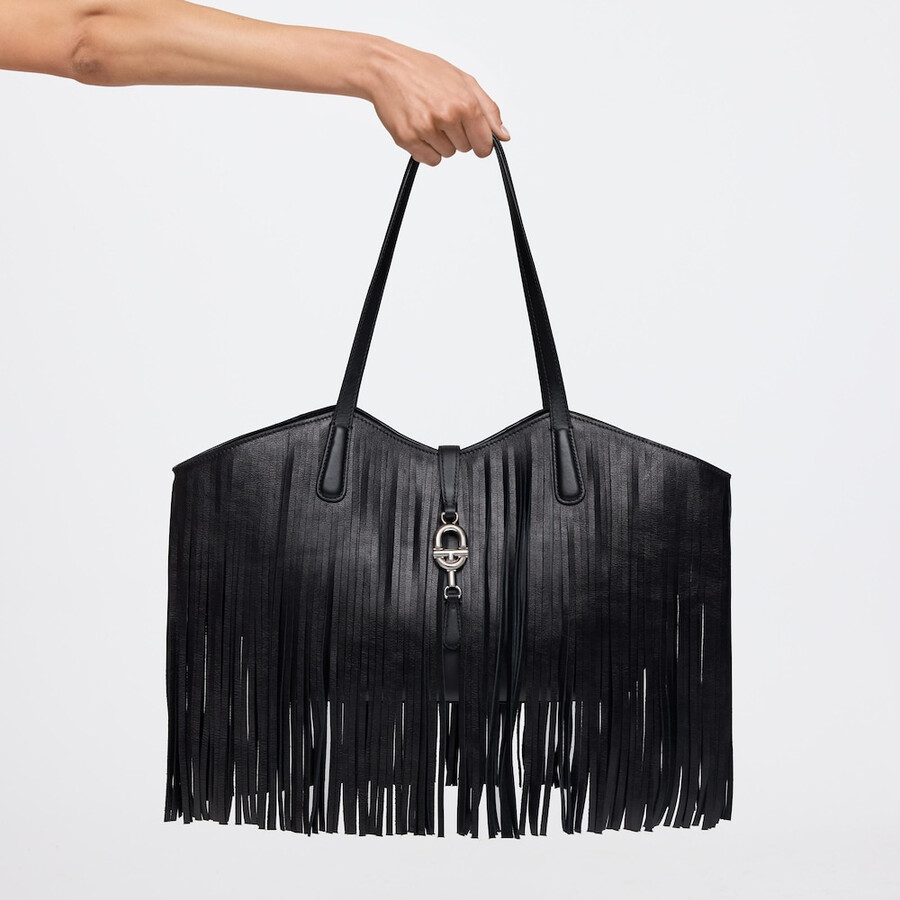 borsa tote media in pelle nera con frange tous manifesto