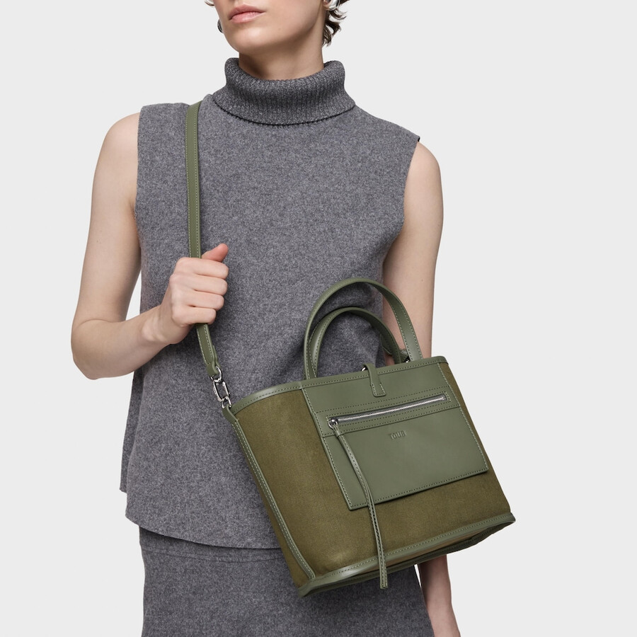 borsa tote reversibile media color kaki tous double way manifesto