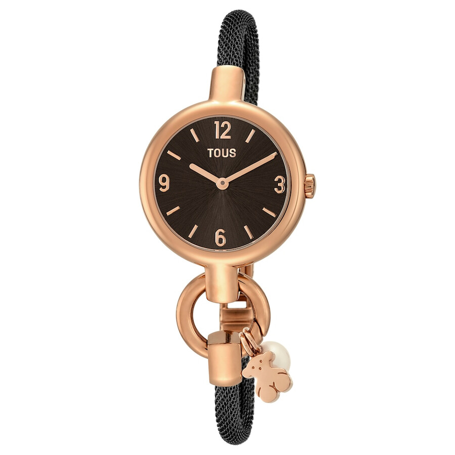 orologio con ciondolo in acciaio ip rosa e cinturino in acciaio ip nero