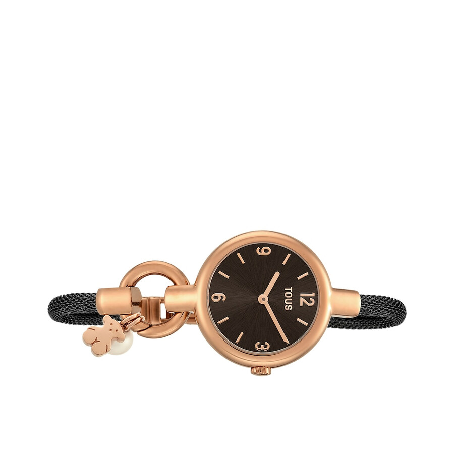 orologio con ciondolo in acciaio ip rosa e cinturino in acciaio ip nero