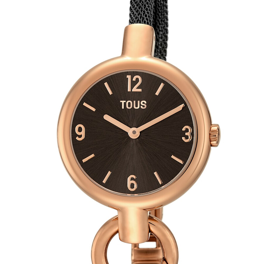 orologio con ciondolo in acciaio ip rosa e cinturino in acciaio ip nero