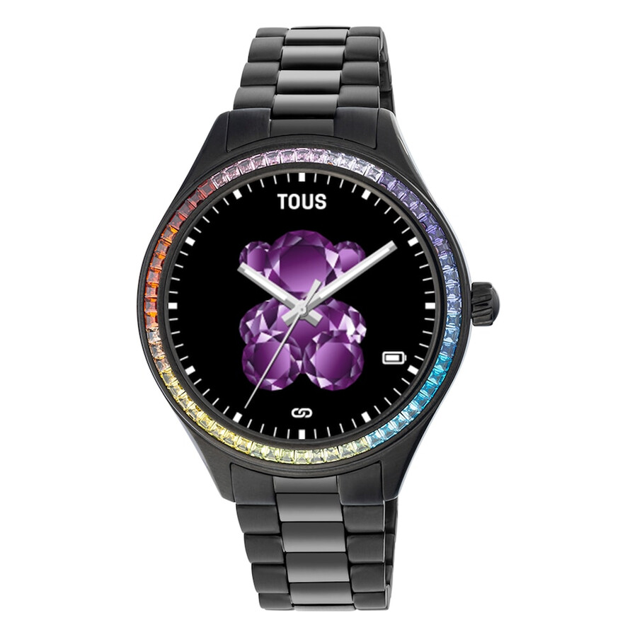 smartwatch t-shine connect con cinturino in acciaio ip nero con zirconi cubici arcobaleno