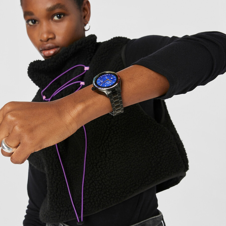 smartwatch t-shine connect con cinturino in acciaio ip nero con zirconi cubici arcobaleno