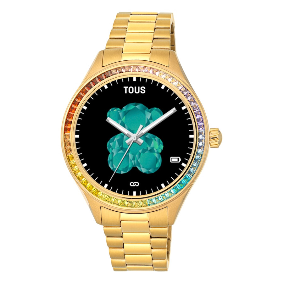 smartwatch t-shine connect con cinturino in acciaio ip color oro con zirconi cubici arcobaleno