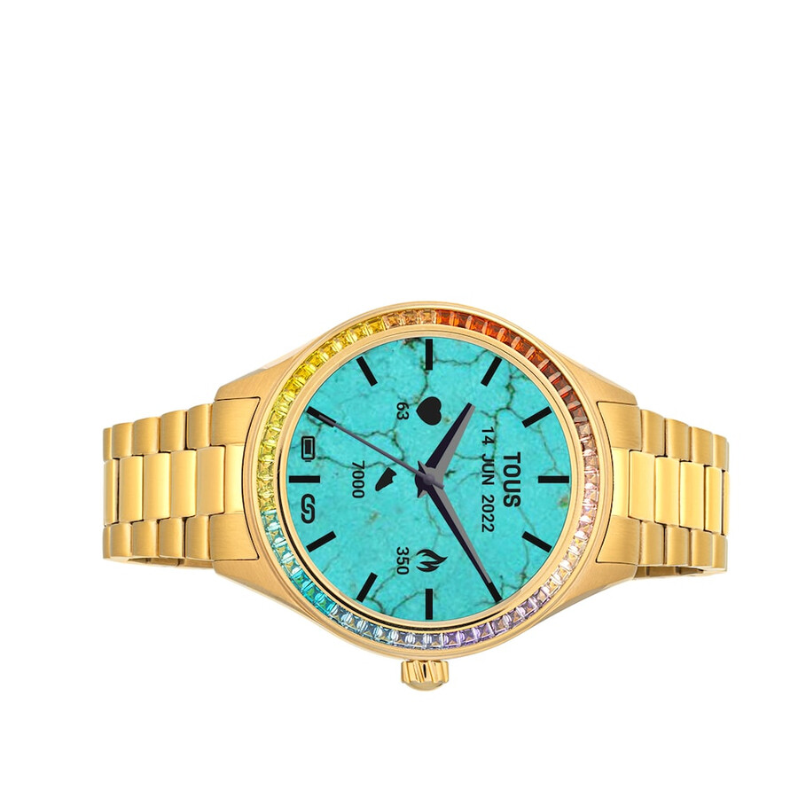 smartwatch t-shine connect con cinturino in acciaio ip color oro con zirconi cubici arcobaleno