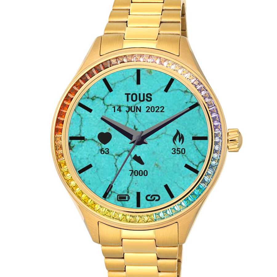 smartwatch t-shine connect con cinturino in acciaio ip color oro con zirconi cubici arcobaleno