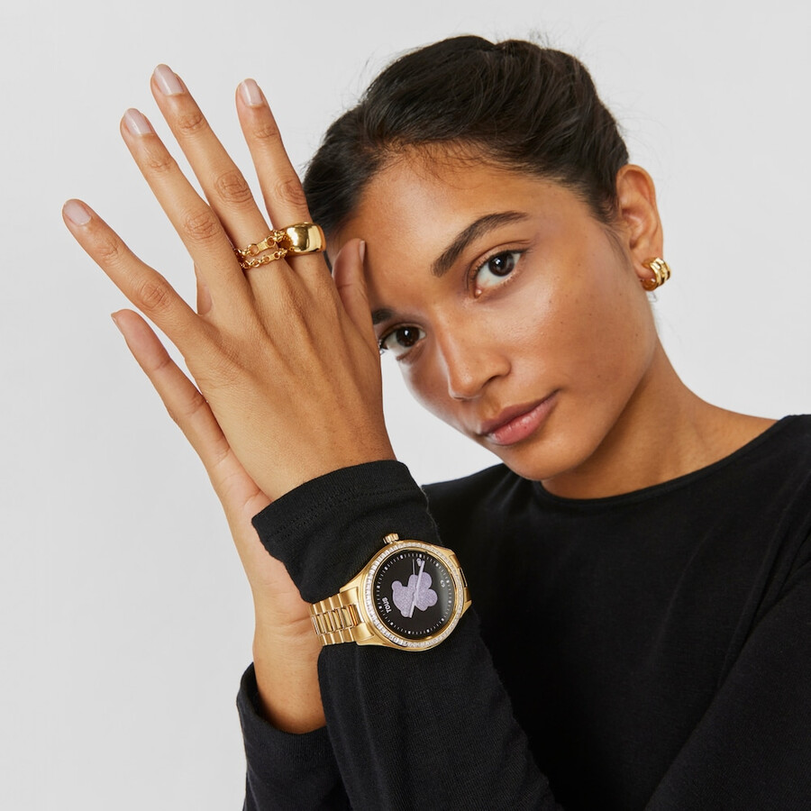 smartwatch t-shine connect con cinturino in acciaio ip color oro con zirconi cubici bianchi