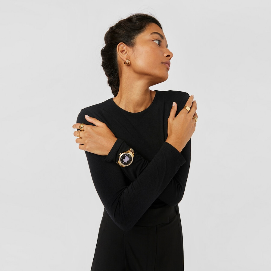 smartwatch t-shine connect con cinturino in acciaio ip color oro con zirconi cubici bianchi