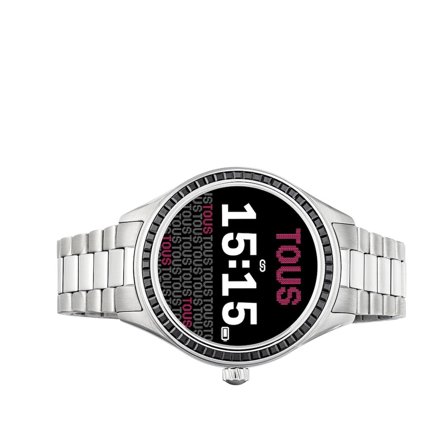 smartwatch t-shine connect con cinturino in acciaio con zirconi cubici neri