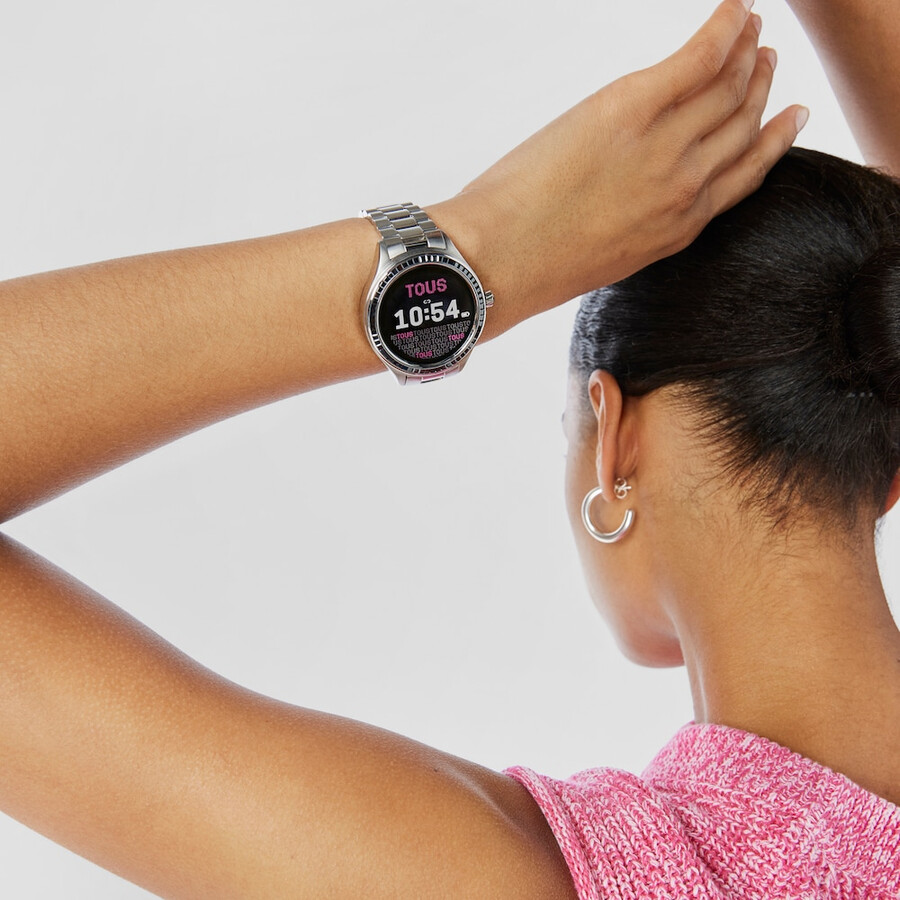 smartwatch t-shine connect con cinturino in acciaio con zirconi cubici neri