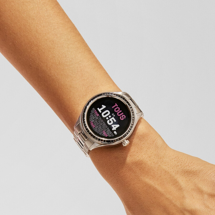smartwatch t-shine connect con cinturino in acciaio con zirconi cubici neri