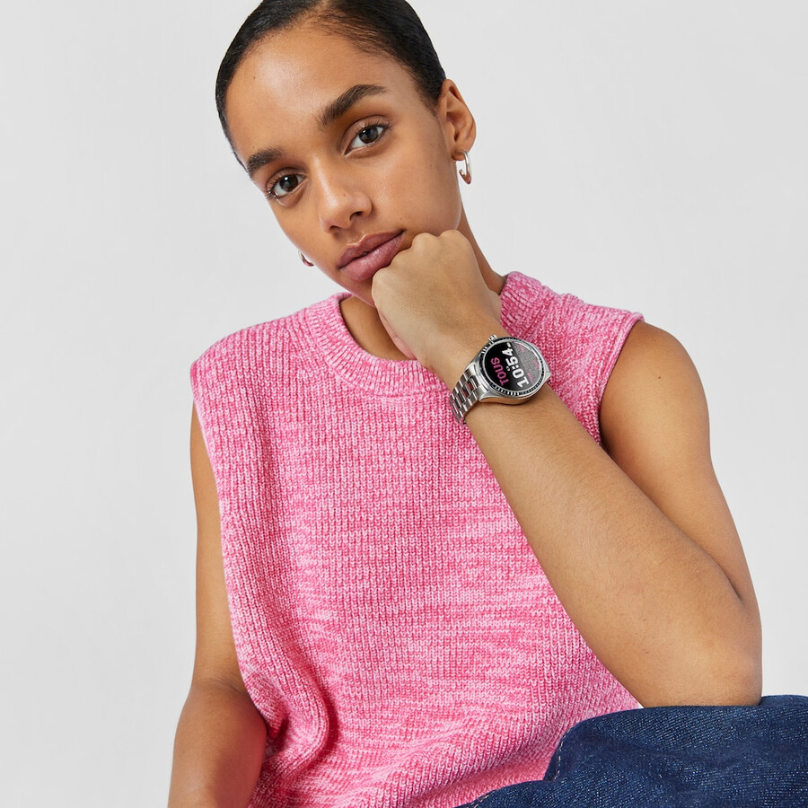smartwatch t-shine connect con cinturino in acciaio con zirconi cubici neri