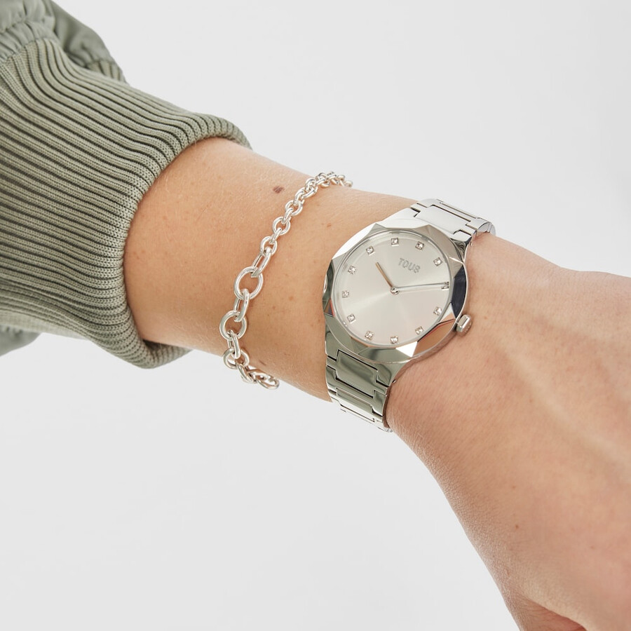 orologio analogico con cinturino in acciaio karat round