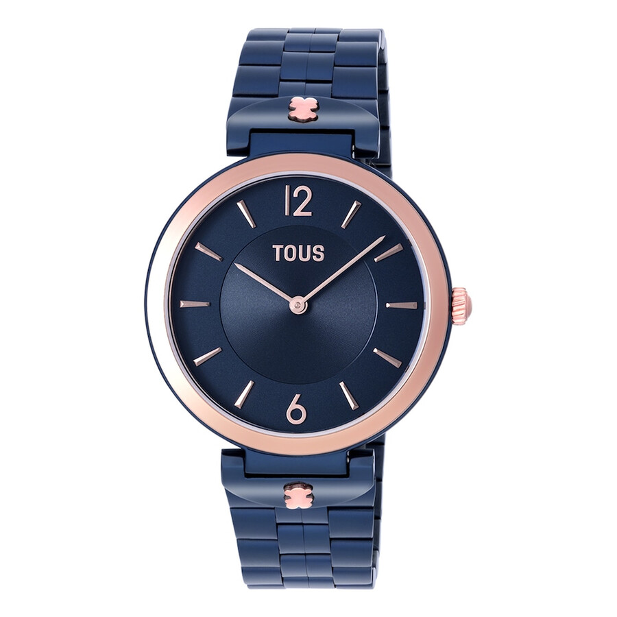 orologio analogico con cinturino in acciaio ip blu e cinturino in acciaio iprg rosa s-band