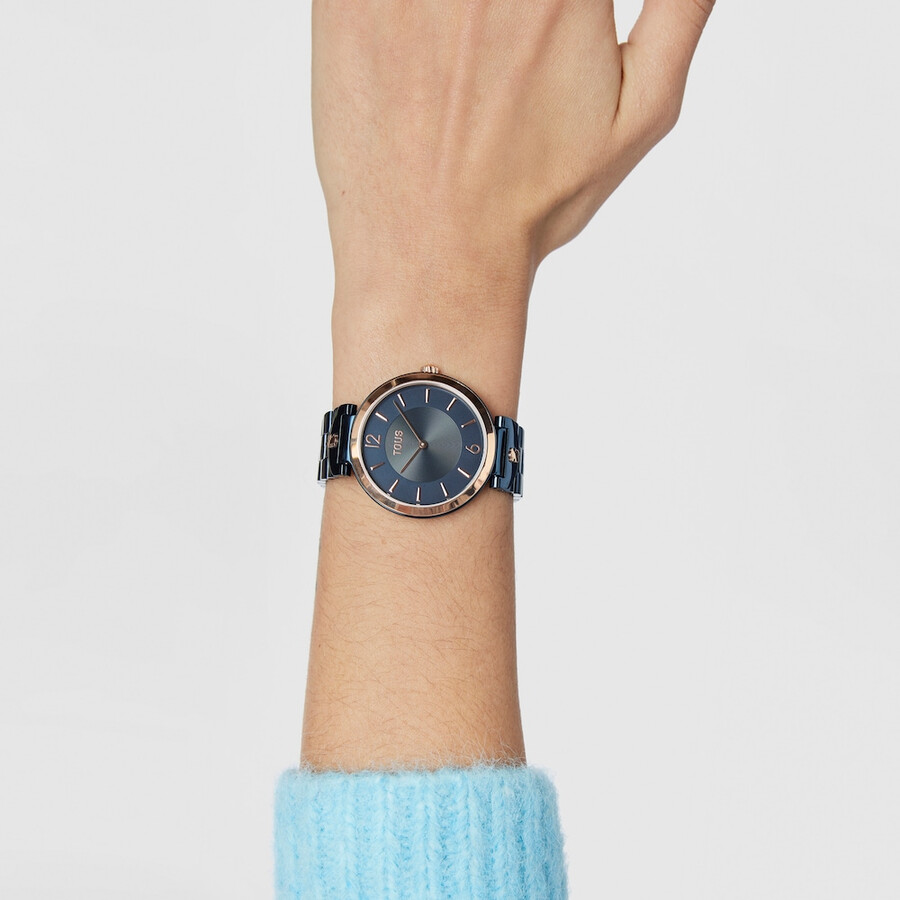 orologio analogico con cinturino in acciaio ip blu e cinturino in acciaio iprg rosa s-band