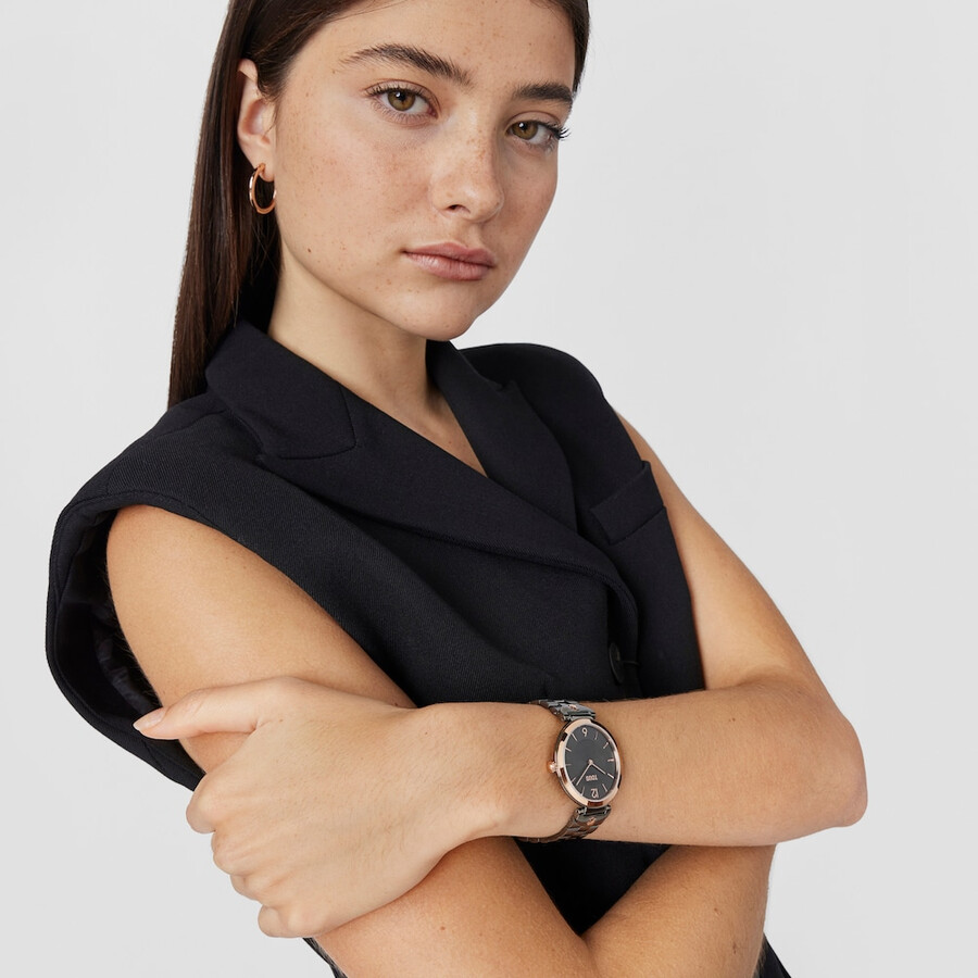 orologio analogico con cinturino in acciaio ip grigio e cinturino in acciaio iprg rosa s-band