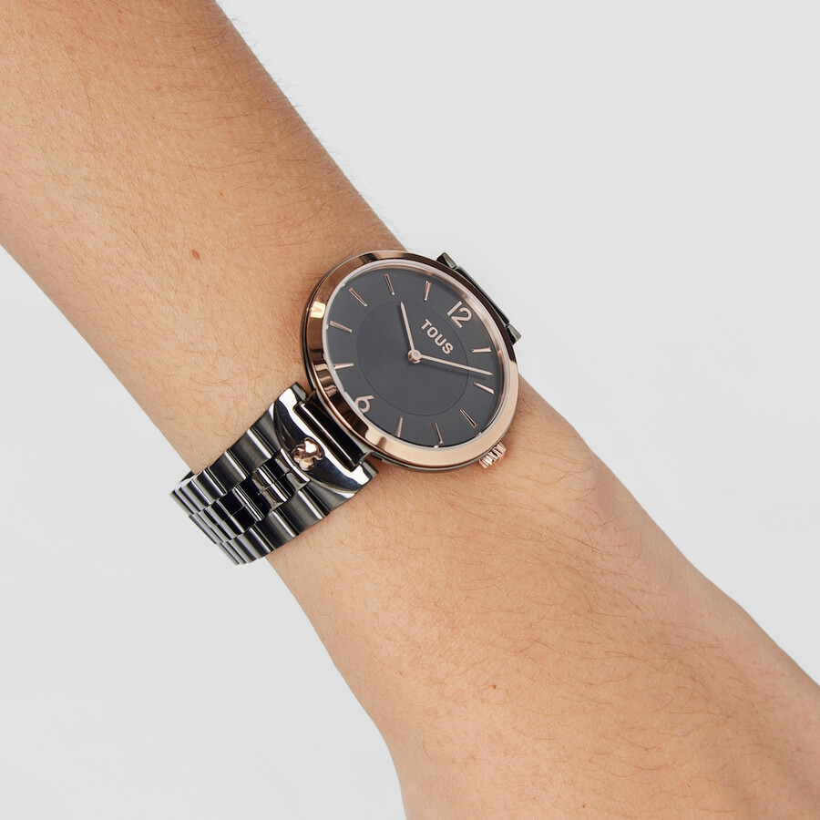 orologio analogico con cinturino in acciaio ip grigio e cinturino in acciaio iprg rosa s-band