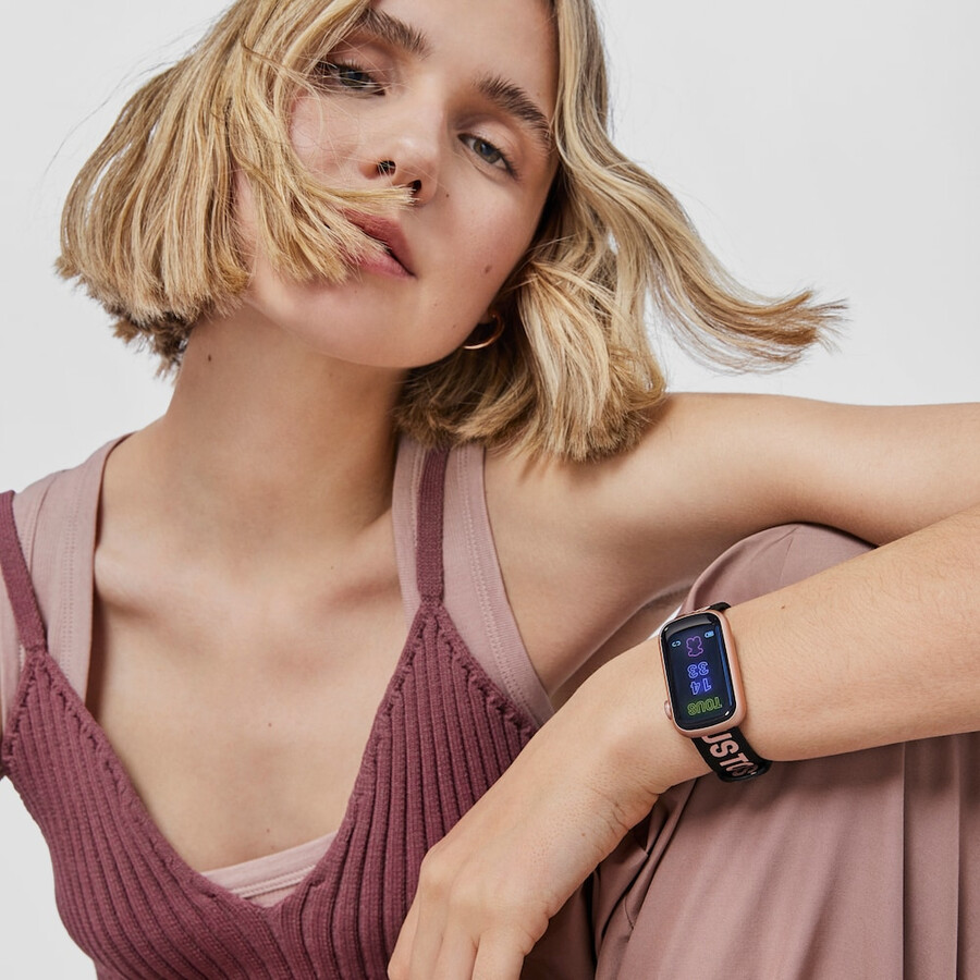 smartwatch con cinturino in nylon e cinturino in silicone rosa pallido t-band