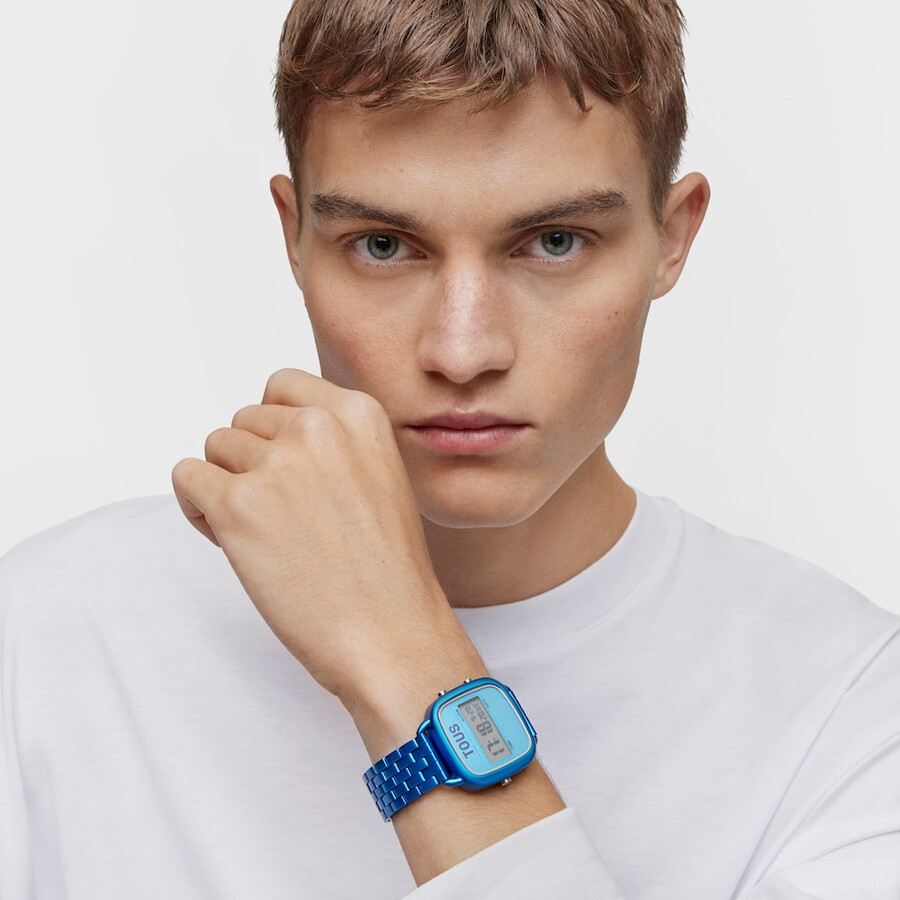 orologio digitale d-logo con cinturino in acciaio blu