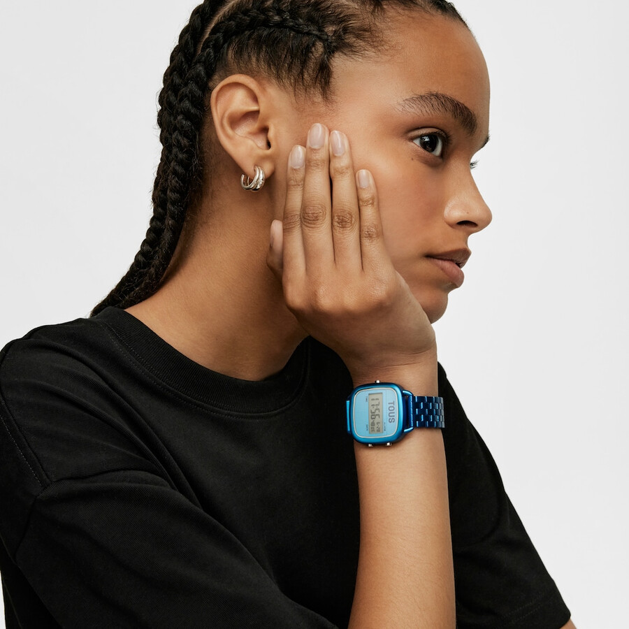 orologio digitale d-logo con cinturino in acciaio blu