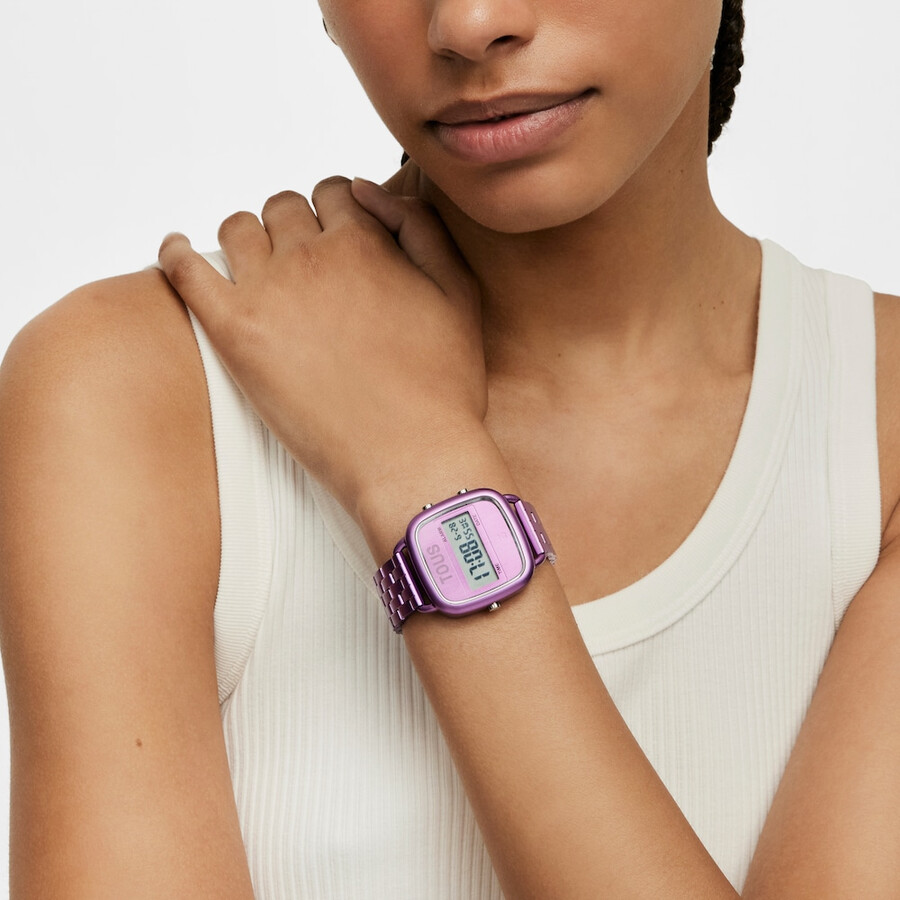 orologio digitale d-logo con cinturino in acciaio fucsia