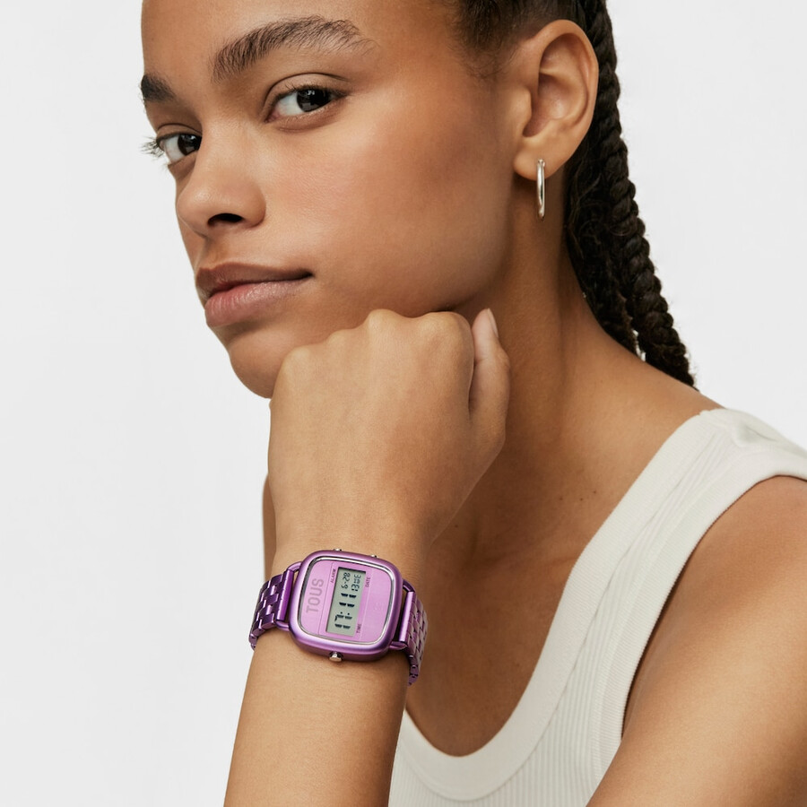orologio digitale d-logo con cinturino in acciaio fucsia