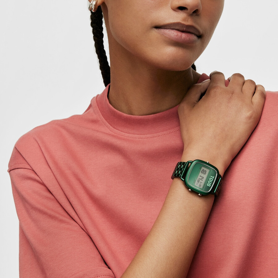 orologio digitale d-logo con cinturino in acciaio verde