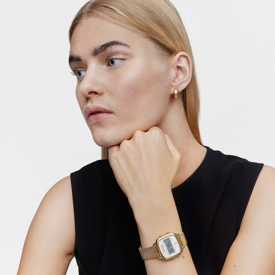 nuovo orologio digitale d-logo con cinturino in acciaio ipg color oro