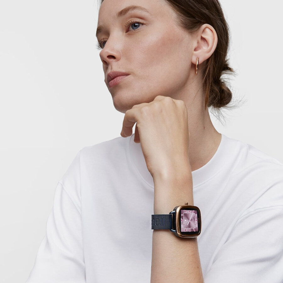 smartwatch d-connect in acciaio iprg rosa con bracciale in acciaio ip blu