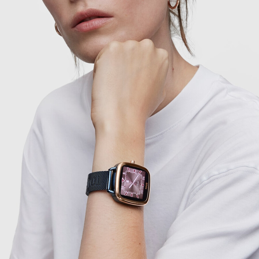 smartwatch d-connect in acciaio iprg rosa con bracciale in acciaio ip blu