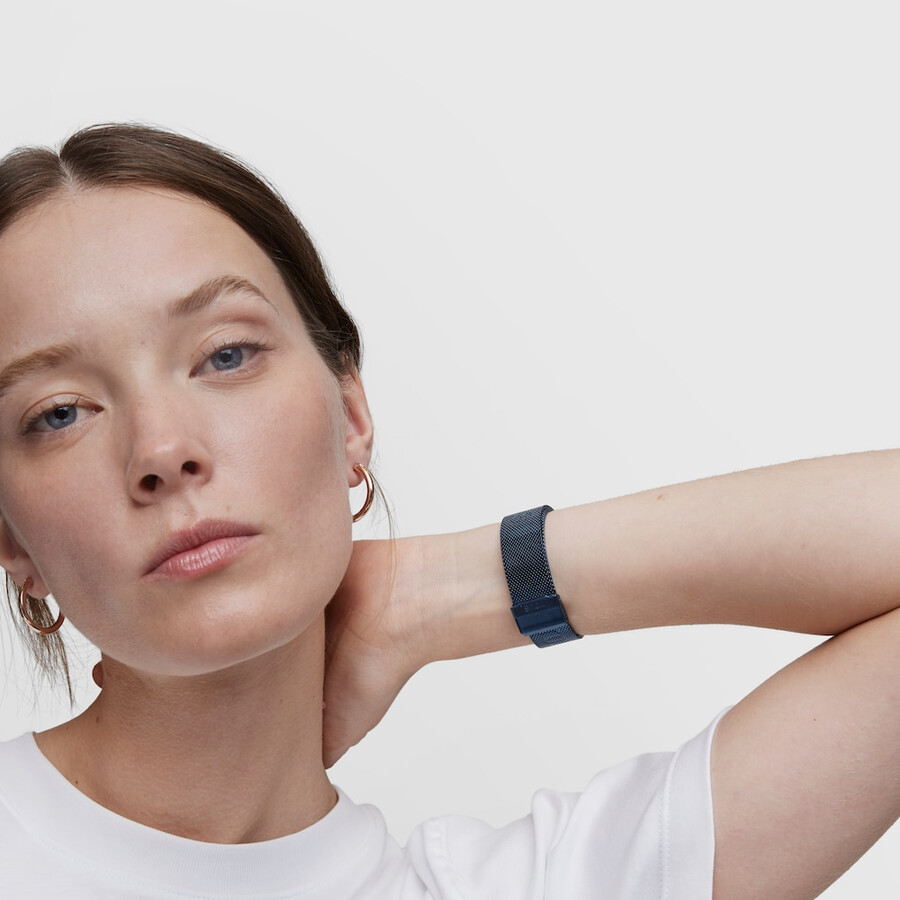 smartwatch d-connect in acciaio iprg rosa con bracciale in acciaio ip blu