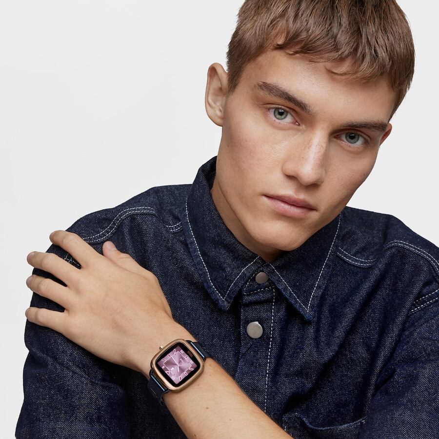 smartwatch d-connect in acciaio iprg rosa con bracciale in acciaio ip blu