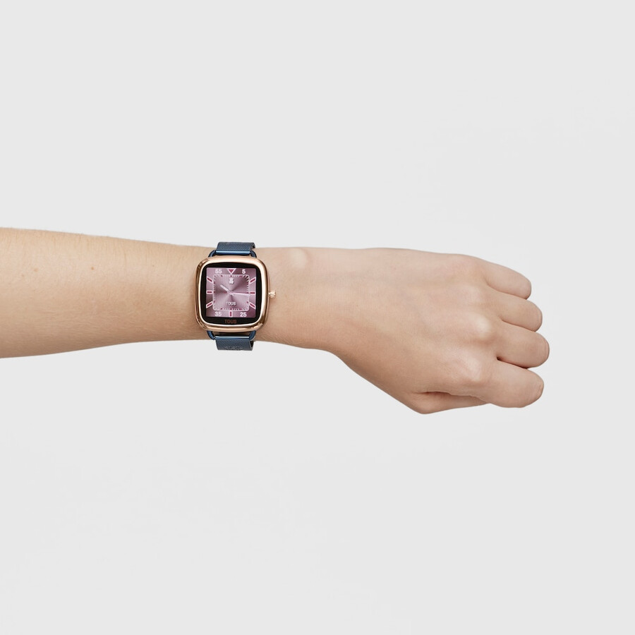 smartwatch d-connect in acciaio iprg rosa con bracciale in acciaio ip blu
