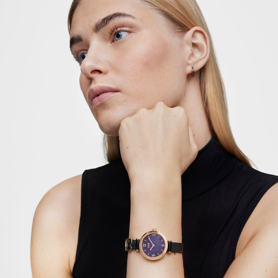 orologio analogico icon charms con cinturino in acciaio ip nero e acciaio iprg rosa