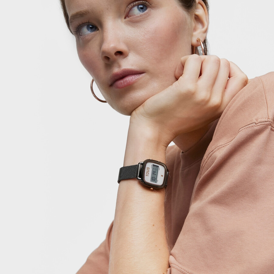 orologio digitale d-logo in acciaio ip grigio e acciaio iprg rosa