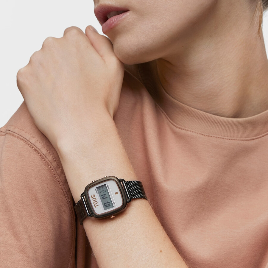 orologio digitale d-logo in acciaio ip grigio e acciaio iprg rosa