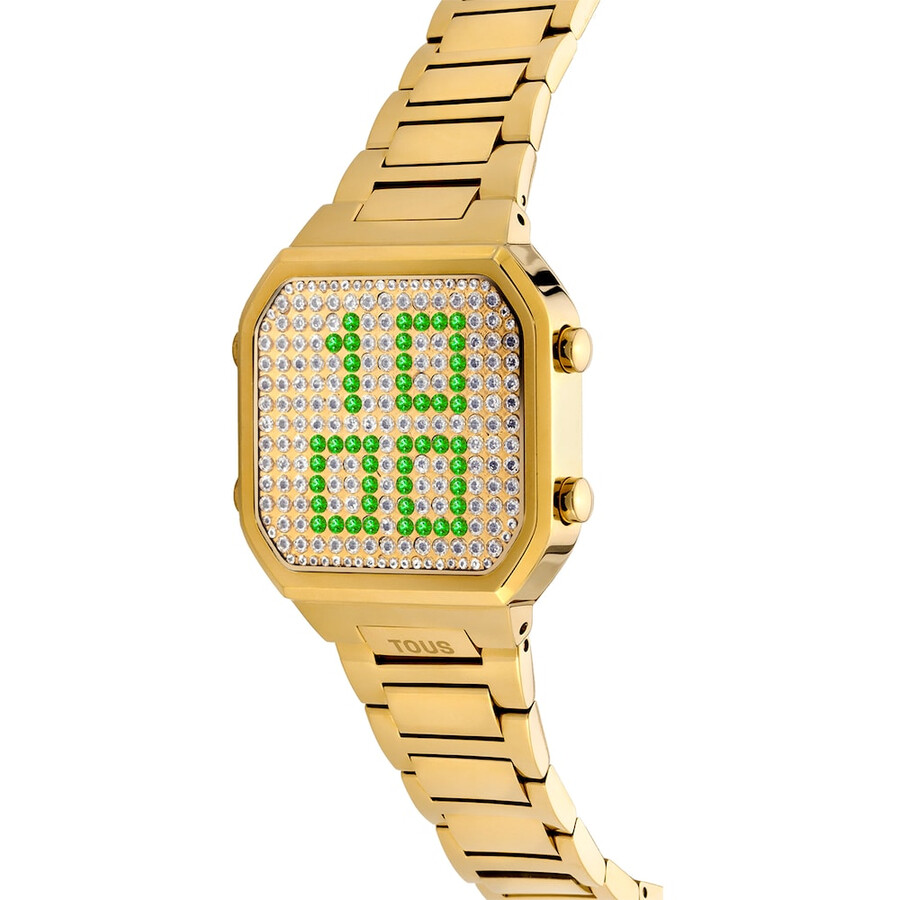 orologio digitale con bracciale in acciaio ipg color oro e cassa con led d-bear