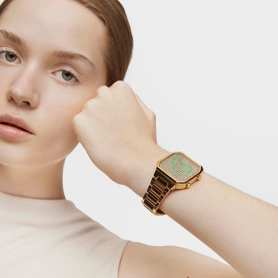 orologio digitale con bracciale in acciaio ipg color oro e cassa con led d-bear