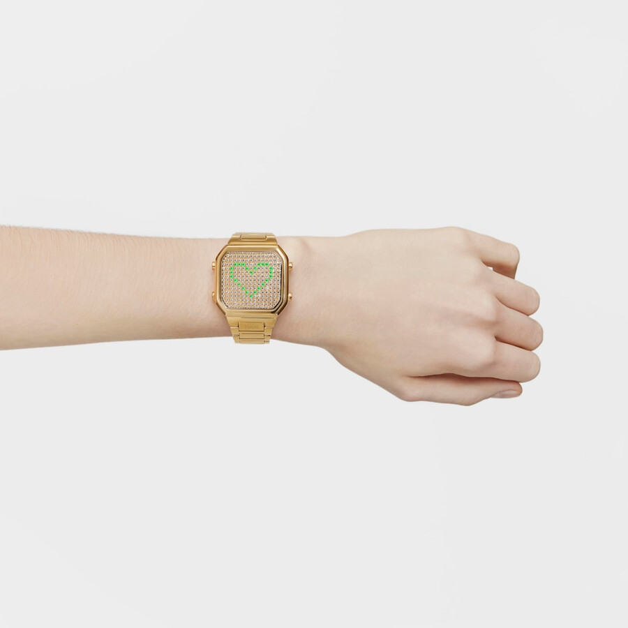 orologio digitale con bracciale in acciaio ipg color oro e cassa con led d-bear